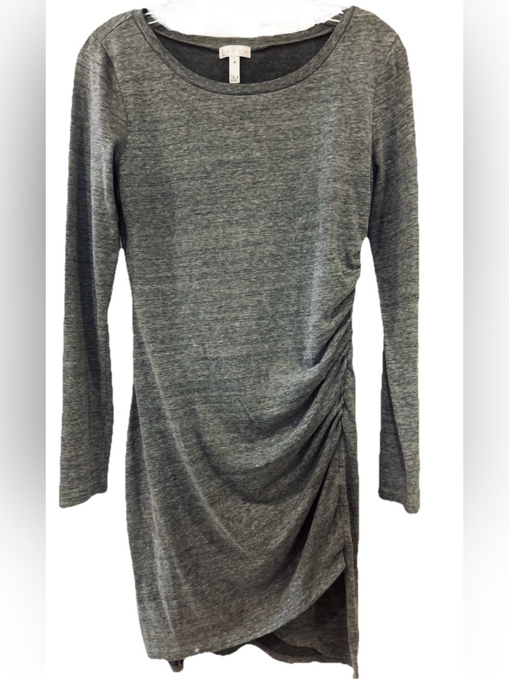 Leith Gray Marled Ruched Side Long Sleeve Knit Dress M